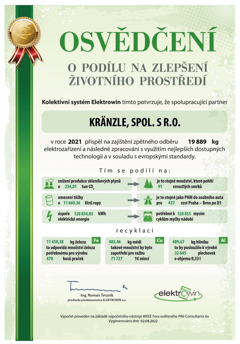 Osvědčení o podílu na zlepšení životního prostředí: